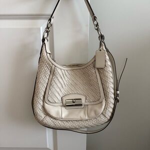 Coach Kristen Leather Woven Hobo Crossbody Shoulder Bag
